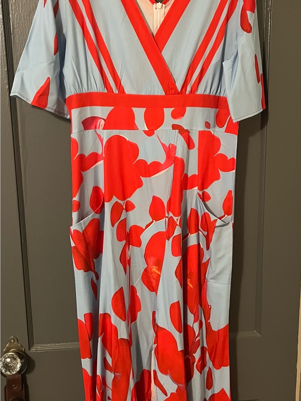 Blue Maxi Dress with Red Floral Print